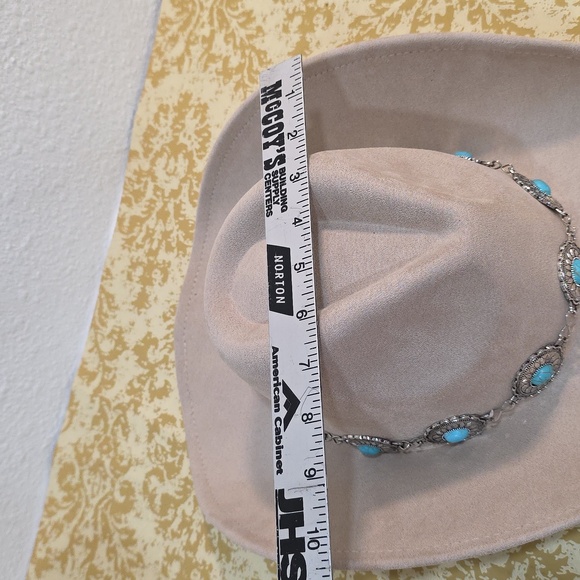 Khaki or Ivory Turquoise Oval Stone Strap Cowboy Hat made from a polye - Picture 7 of 10